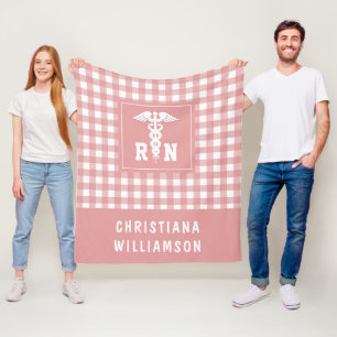 Personalized Plaid Pattern RN Registered Nurse Fleece Blanket