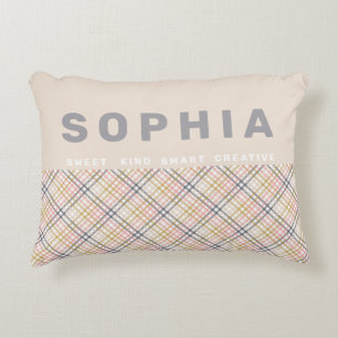 personalized plaid pillow for girls room