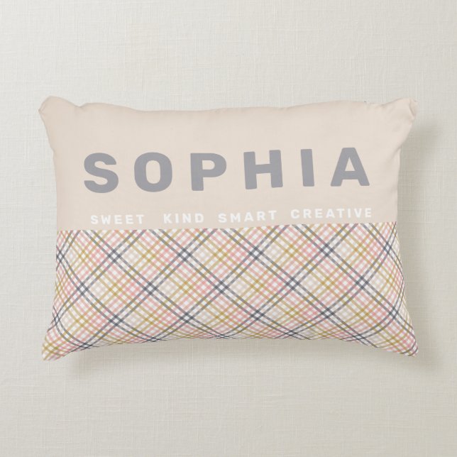 personalized plaid pillow for girls room (Front)