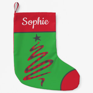 Personalized Plaid Scribble Christmas Tree Small Christmas Stocking
