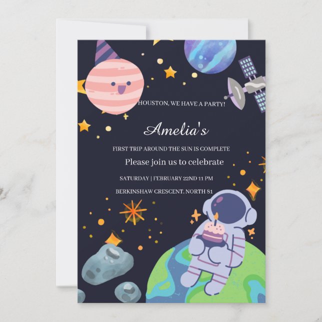 Personalized Planet Birthday Party Invitation Card (Front)