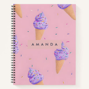 Personalized Playful Pastel Ice Cream Cone Style Notebook