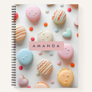 Personalized Playful Pastel Macaron & Candy Heart Notebook