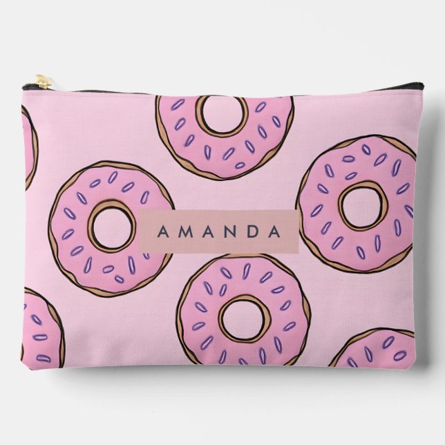Personalized Playful Pastel Pink Donut  Accessory Pouch (Front)