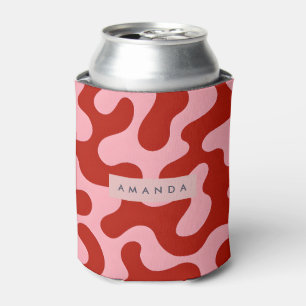 Personalized Playful Pink and Red Abstract Camo Can Cooler