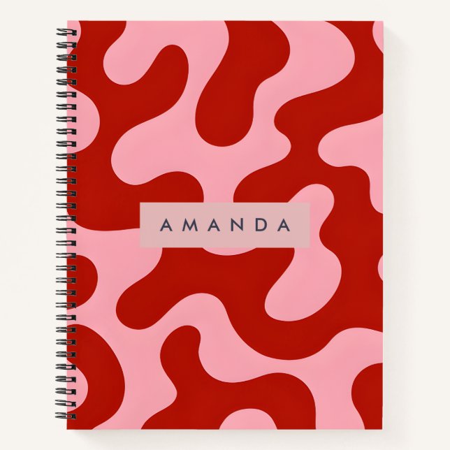 Personalized Playful Pink and Red Abstract Camo Notebook (Front)