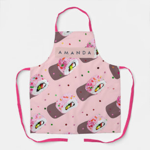Personalized Playful Pink Sushi Roll Apron