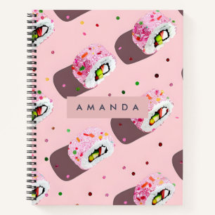Personalized Playful Pink Sushi Roll Notebook