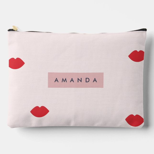 Personalized Playful Red Lips on Blush  Accessory Pouch (Front)