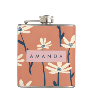 Personalized Playful Retro Daisy Flower Hip Flask