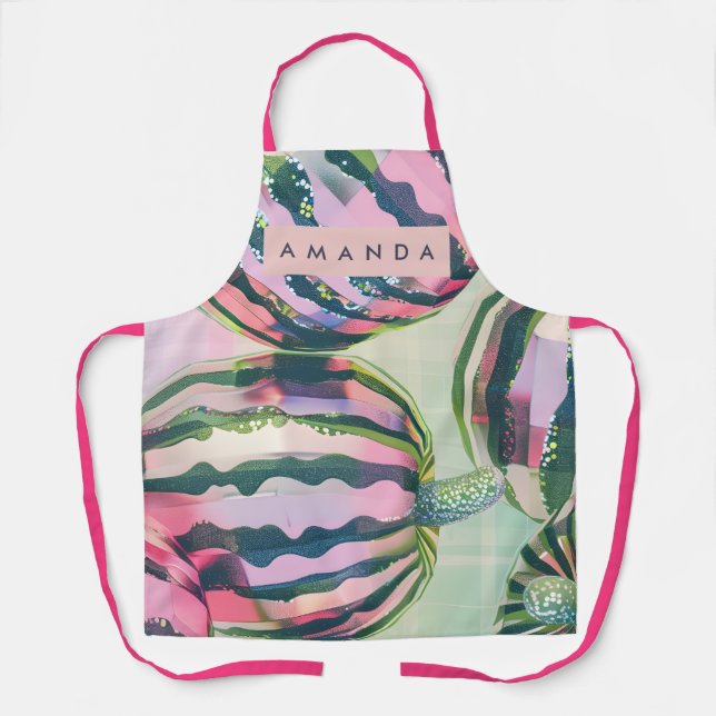 Personalized Playful Watermelon Stripe  Apron (Front)