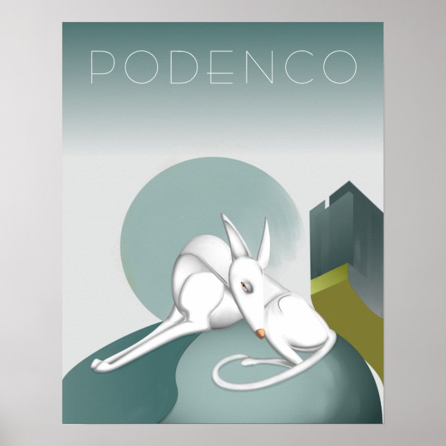 Personalized Podenco Dog Art Deco Grey and White Poster (Front)