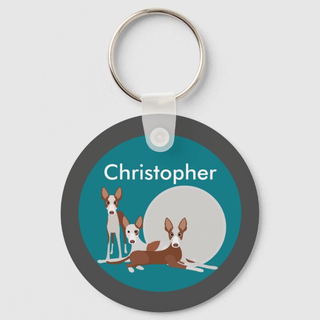 Personalized Podenco Dogs Blue Minimalist Key Ring (Front)