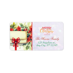 Personalized Poinsettia Mailbox "Merry Christmas" Label