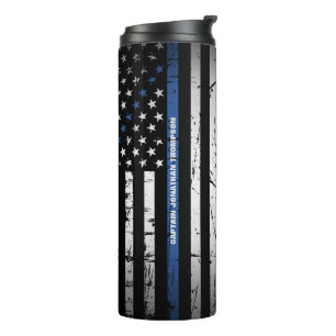 Personalized Police Distressed American Flag   Thermal Tumbler