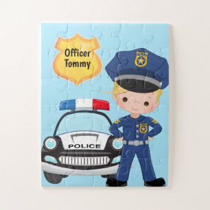Personalized Police Officer and Patrol Car Kids  J Jigsaw Puzzle