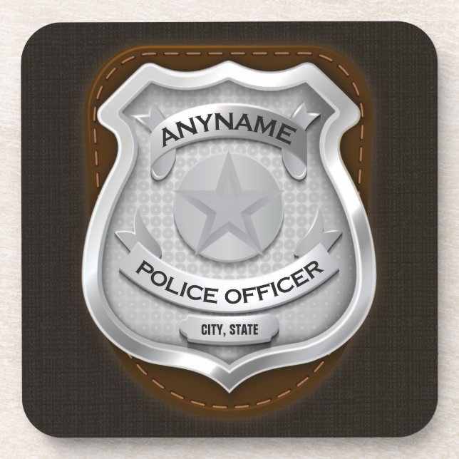 Personalized Police Officer Sheriff Cop NAME Badge Coaster (Front)