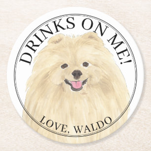 Personalized Pomeranian Dog Wedding Round Paper Coaster