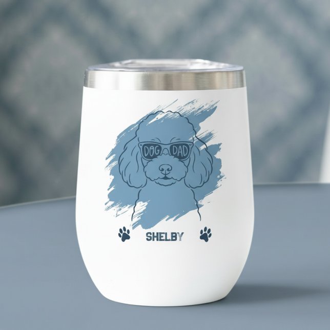 Personalized Poodle Dog Dad Ice Blue Wine Tumbler (Creator Uploaded)