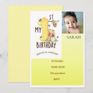 Personalized Pooh Bear Baby 1st Birthday Invitatio Invitation
