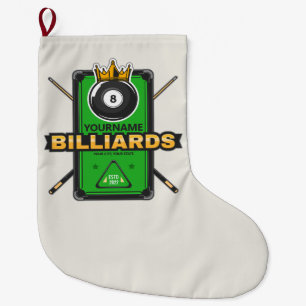 Personalized Pool Hall NAME 8 Ball Crown Billiards Large Christmas Stocking