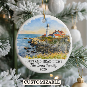Personalized Portland Head Lighthouse, Maine Ceramic Tree Decoration