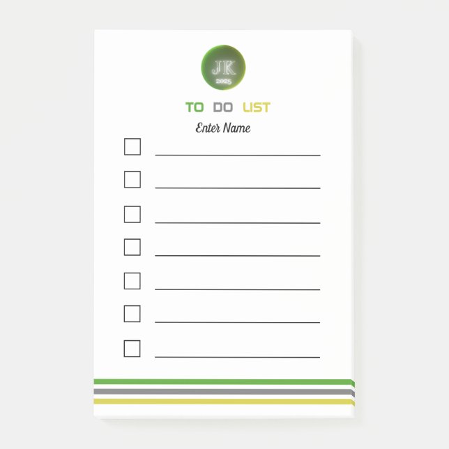 Personalized Post-it Notes To Do List 2025 JK Logo (Front)