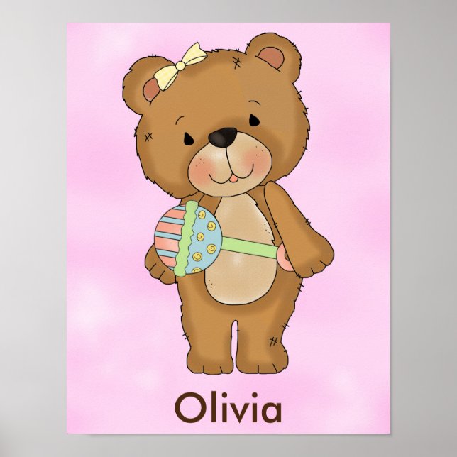 Personalized Poster Baby Girl Teddy Bear (Front)