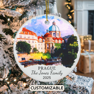 Personalized Prague Ornament, Czech Republic Ceramic Tree Decoration