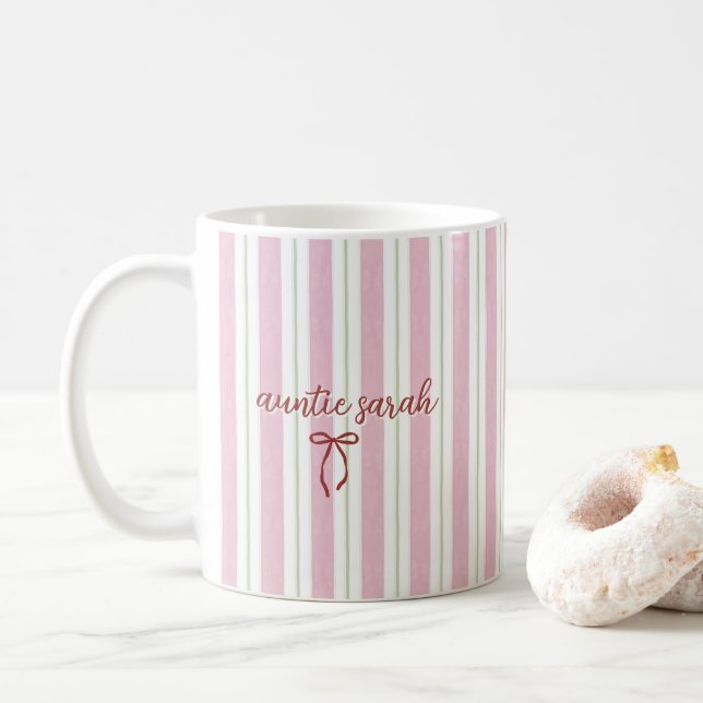Personalized Pregnancy Reveal Pink Stripe Coffee Mug (With Donut)