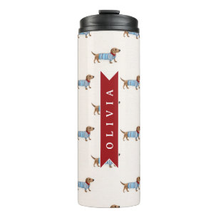 Personalized Preppy Cute Dachshund Dog Pattern Thermal Tumbler