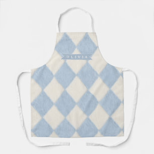 Personalized Preppy Soft Blue Fuzzy Argyle Name Apron