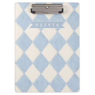 Personalized Preppy Soft Blue Fuzzy Argyle Name Clipboard