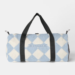 Personalized Preppy Soft Blue Fuzzy Argyle Name Duffle Bag