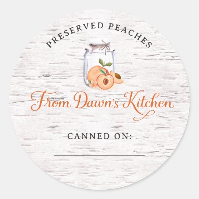 Personalized Preserved Peaches Canning Stickers (Front)