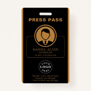 Personalized Press Pass with Photo ID & Barcode ID Badge
