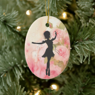 Personalized Pretty Ballerina on Pink Roses Ballet Ceramic Tree Decoration