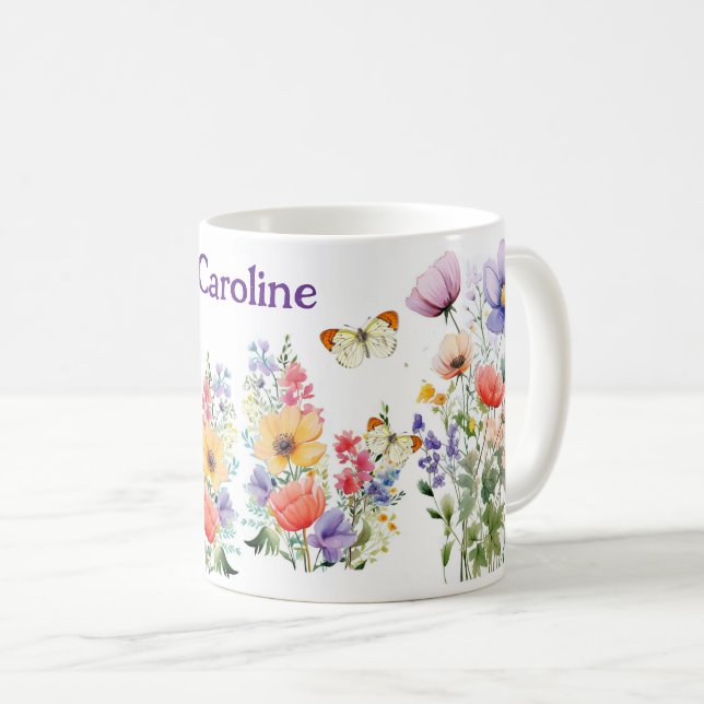 Personalized Pretty Colorful Summer Flowers  Coffee Mug (Front Right)