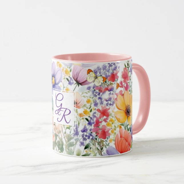 Personalized Pretty Colorful Summer Flowers  Mug (Front Right)