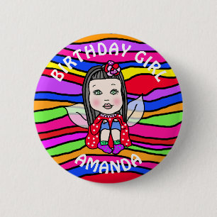 Personalized Pretty Fairy Birthday Girl 6 Cm Round Badge