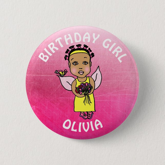 Personalized Pretty Fairy Birthday Girl 6 Cm Round Badge (Front)