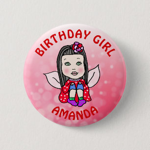 Personalized Pretty Fairy Birthday Girl 6 Cm Round Badge