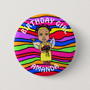 Personalized Pretty Fairy Birthday Girl 6 Cm Round Badge