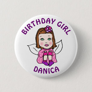 Personalized Pretty Fairy Birthday Girl 6 Cm Round Badge