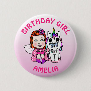 Personalized Pretty Fairy  Unicorn Birthday Girl 6 Cm Round Badge