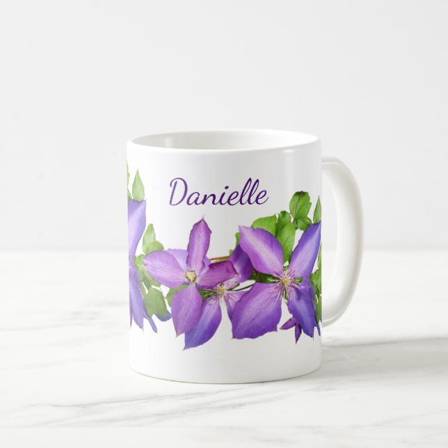 Personalized Pretty Mauve Clematis Coffee Mug (Front Right)