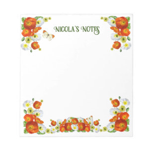 Personalized Pretty orange and White Custom Poppy Notepad