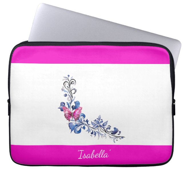 Personalized Pretty Pink Butterfly Electronics Bag (Front)