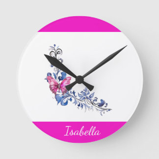 Personalized Pretty Pink Butterfly Wall Clock