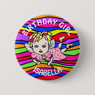 Personalized Pretty Pink Fairy Birthday Girl 6 Cm Round Badge